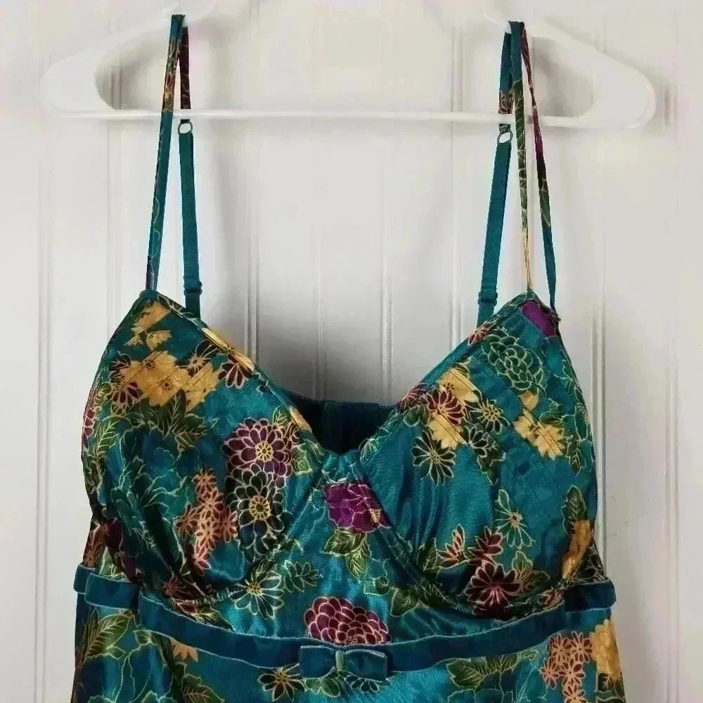 Cacique Womens Babydoll Floral Satin Slip Top Velvet Sz 26/28 Fairy Whimsigoth - Picture 4 of 16